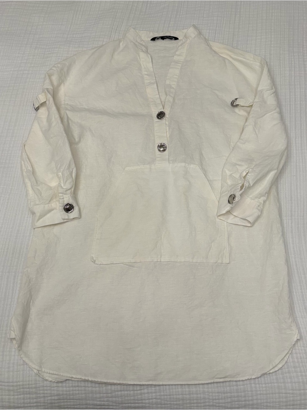 zara white linen blend popover tunic shirt dress size m